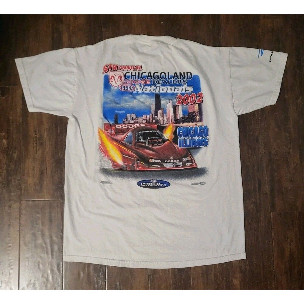 Vintage NHRA Racing T-Shirt Signed M 2002 Nationals Dodge Chicago Autographed